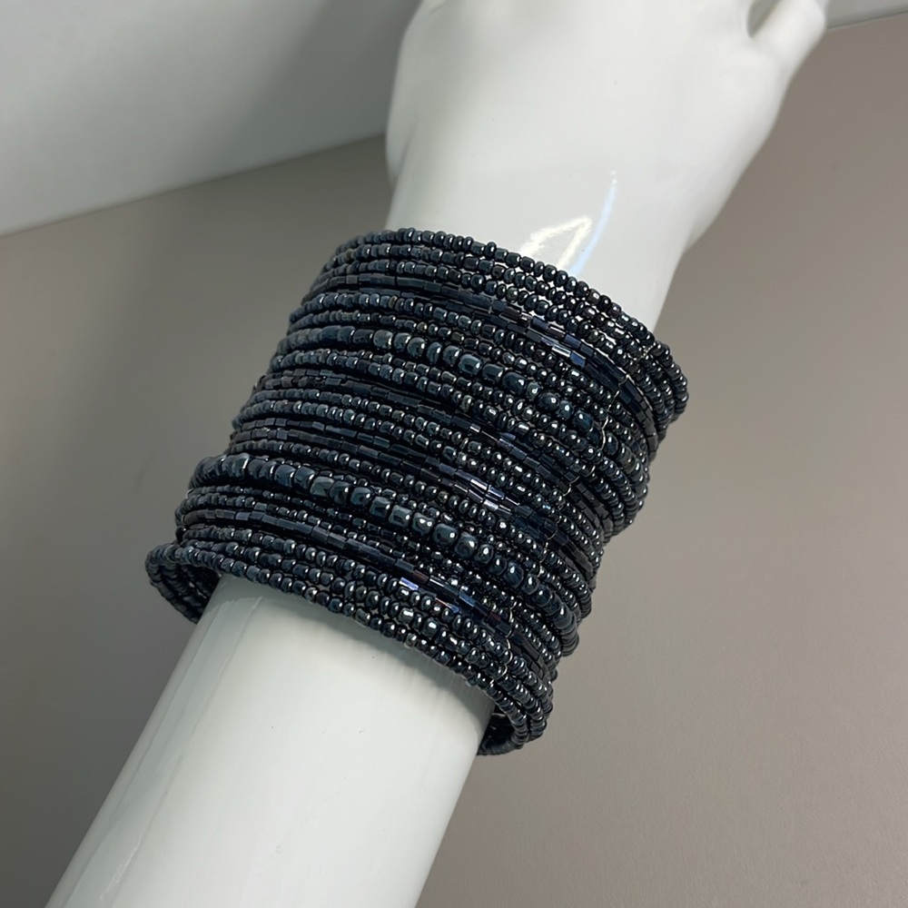 Navy Blue Beaded Cuff
